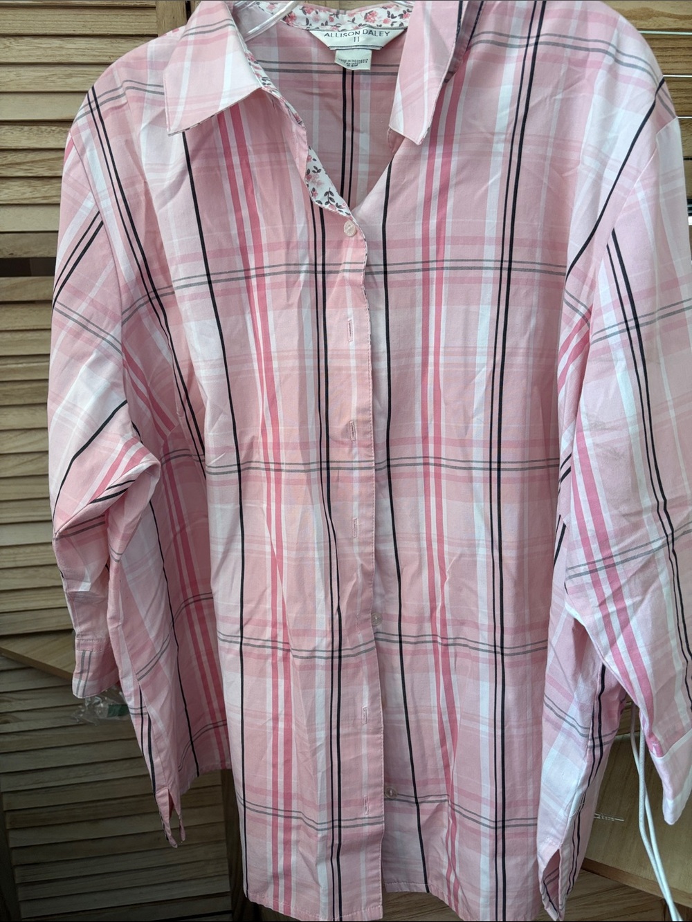 Allison Daley Pink Plaid Long-Sleeve Button Shirt 24W